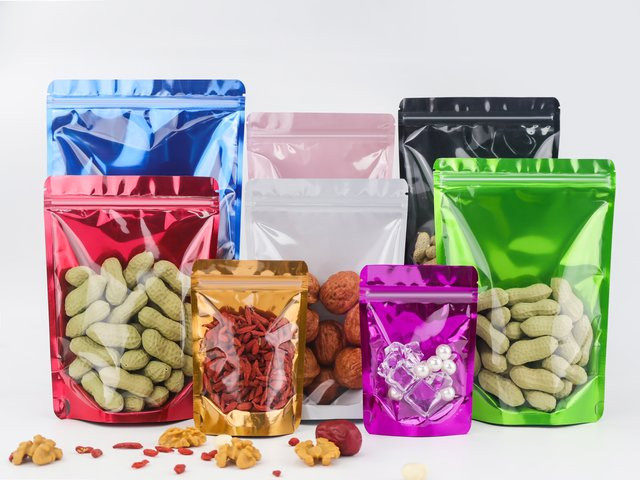 100 Stück Transparente Standbeutel mit Pressverschluss, Feuchtigkeitsbeständige Kunststoff-Verpackungsbeutel in Gold für Haferflocken und Kekse - Bild 1