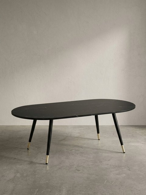 Ovaler Couchtisch in Marmor-Optik von KADIMA DESIGN mit Metallgestell in Schwarz, B/T/H: 120 x 60 x 41,5 cm - Bild 1