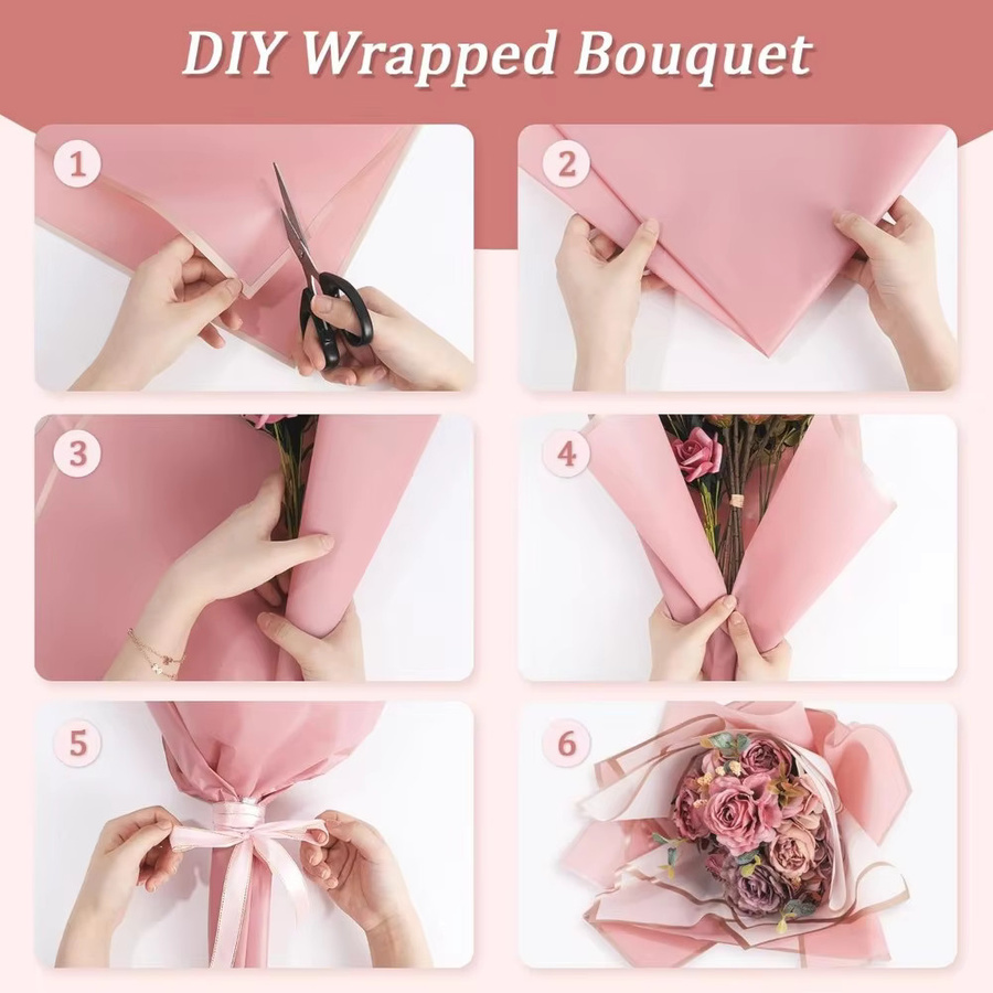 Transparentes Geschenkpapier mit goldenem Rand im koreanischen Stil für Blumensträuße und Rosen, erhältlich in Weiß, Pink und Multicolour - Bild 4