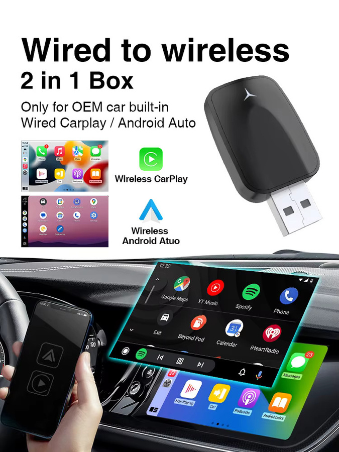 Grandnavi 2-in-1 Wireless Adapter für CarPlay und Android Auto, USB Plug-and-Play, Schwarz - Bild 7