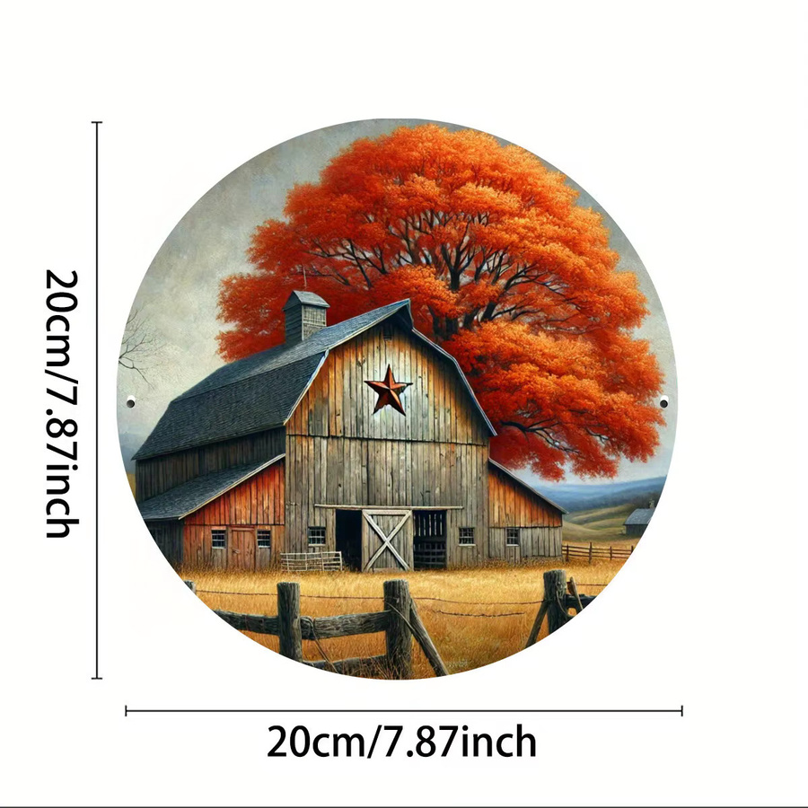 Rundes Metallschild von CIFBUY im rustikalen Bauernhaus-Stil mit herbstlichem Blumen- und Blattdesign in Rot und Mehrfarbig, Durchmesser: 20 cm - Bild 3