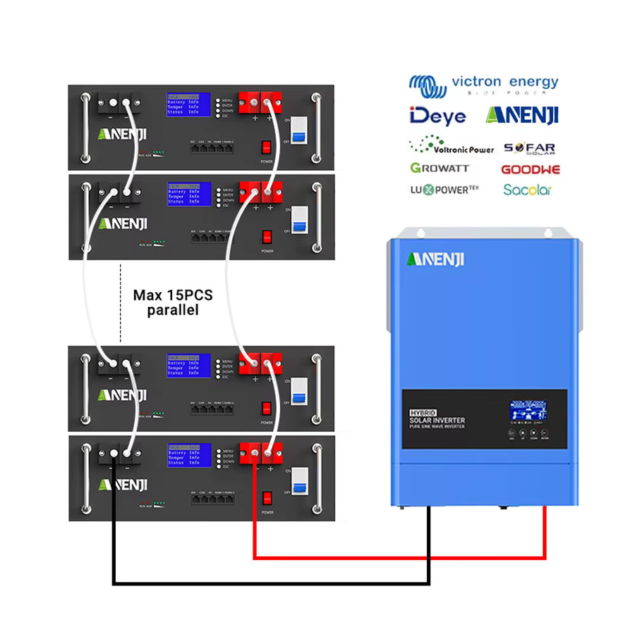 ANENJI LiFePO4 Akkupack 48V 100Ah 51,2V 5kWh mit BMS, RS485 und CAN, Schwarz - Bild 3