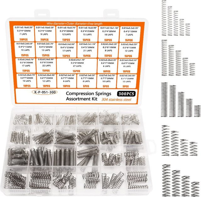 LEENKEA Druckfedern-Sortiment-Set in Silber, 300-teiliges Set mit 23 verschiedenen Größen für Elektronik, mechanische Reparaturen und DIY-Projekte - Bild 1