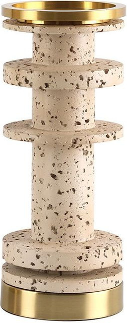 Kerzenhalter im europäischen Retro-Stil aus Travertin-Imitat in Beige, runde Tischdekoration für Stabkerzen, Höhe: 40 cm, Durchmesser: 12 cm - Bild 1