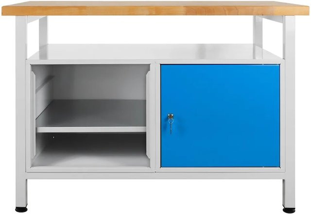 PROREGAL Werkbank Rhino mit Ablagefläche und 1 Tür, Lichtgrau und Lichtblau, H x B x T: 84 x 120 x 60 cm, Traglast 300 kg - Bild 1