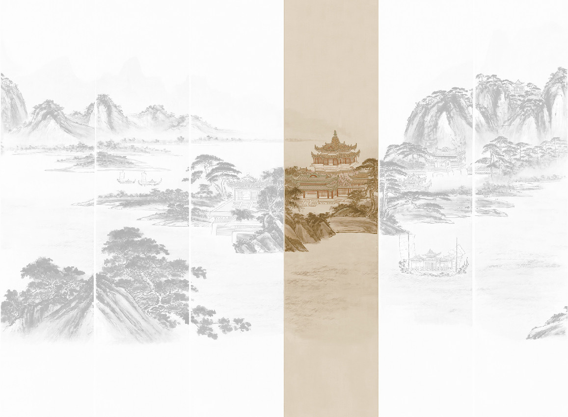 Jannelli & Volpi Mural Kaisui Sepia Panel 4 Wandgestaltung in Braun und Beige mit orientalischem und abstraktem Design aus Vinyl - Bild 1