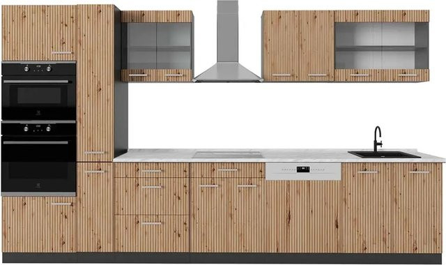 Vicco R-Line Küchenzeile Artisan Eiche und Anthrazit mit Hochschrank und Marmor-Arbeitsplatte, Breite: 350 cm - Bild 1