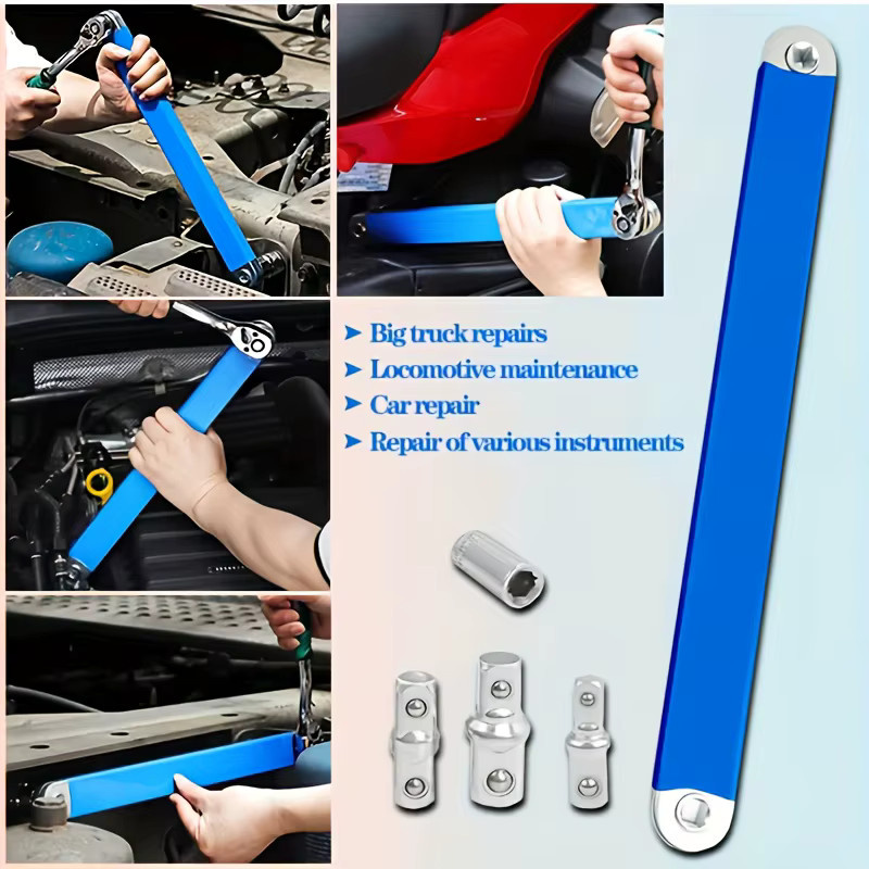 Verstellbarer Ratschenverlängerungsschlüssel aus Stahl mit zwei Köpfen und ergonomischem Griff in Blau - Bild 4