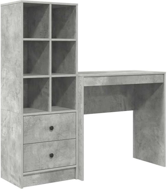 vidaXL Schreibtisch und Hochboard Set in Betongrau, 2-teiliges Büroset aus Holzwerkstoff - Bild 1