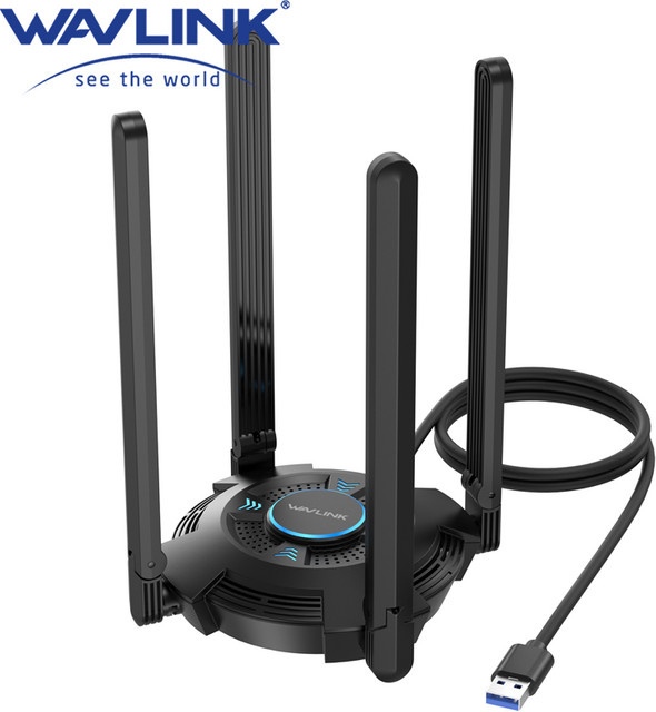 WAVLINK USB-WLAN-Adapter AX5400 Wi-Fi 6 Tri-Band 2,4/5/6 GHz Netzwerkkarte mit 4 5-dBi-Antennen in Schwarz für Desktop-PC - Bild 1