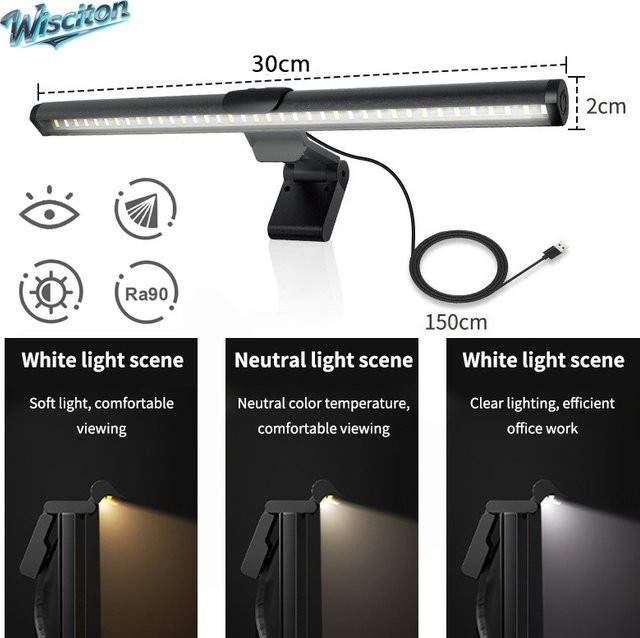 Wisciton RGB-LED-Monitorlichtleiste stufenlos dimmbar als hängende Bildschirmleuchte für Arbeit und Gaming - Bild 1