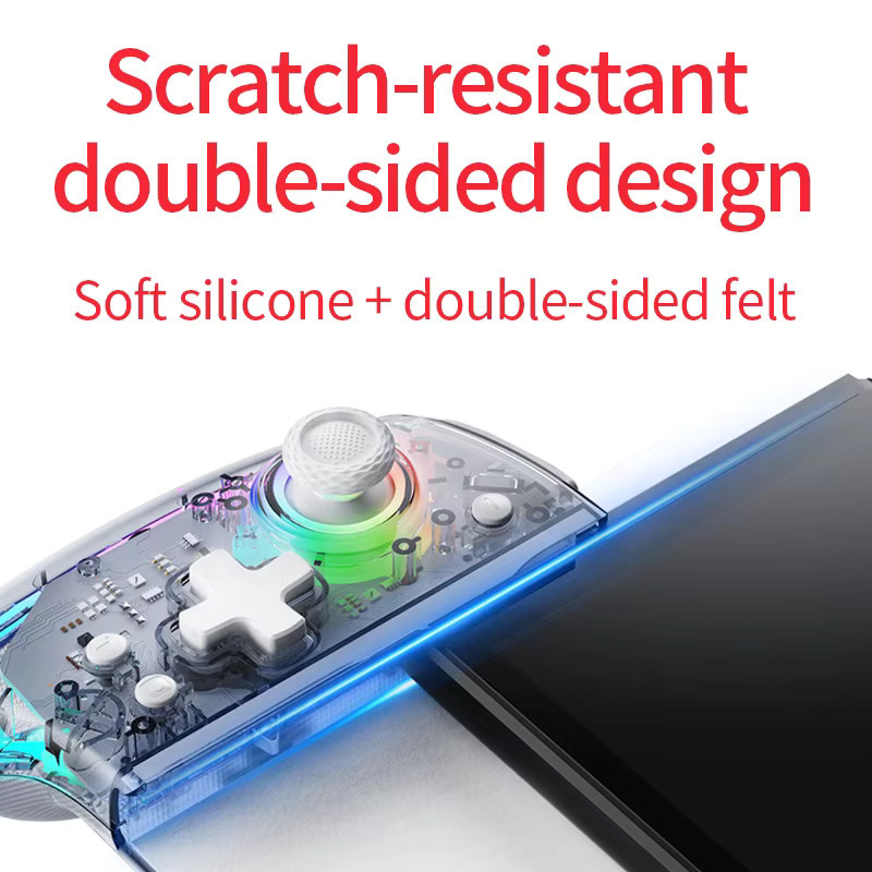 LinYuvo Gaming-Controller für Nintendo Switch mit Hall-Effekt-Joystick, Turbo, Dual-Vibration, 6-Achsen-Gyroskop und RGB-Beleuchtung in Transparent, Modell KS43 - Bild 2