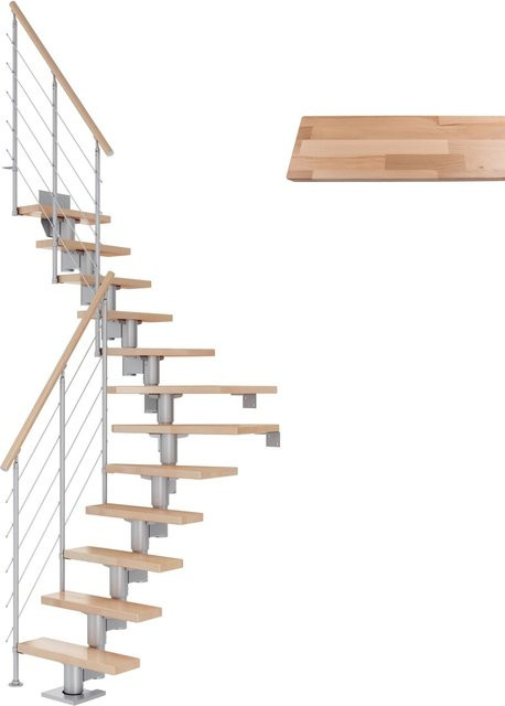 Dolle Mittelholmtreppe Dublin aus Buche in Perlgrau mit 14 Stufen für eine Raumhöhe bis 337 cm und einer Breite von 75 cm - Bild 1