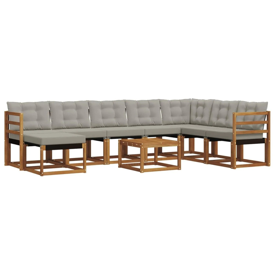 vidaXL Outdoor-Sofagarnitur 9-teilig aus Akazienholz und Textilene in Beige und Grau mit Kissen und Armlehnen - Bild 2