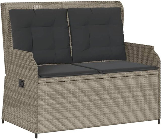 furnicato Gartenbank aus Poly Rattan mit Kissen und Armlehnen, verstellbar, Hellgrau, B/T/H: 110 x 67 x 95 cm - Bild 1