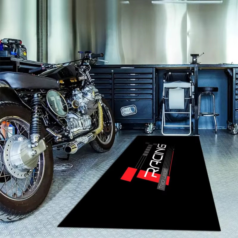 VIKAMA Sport-Style Motorrad-Rennmatte, rutschfeste Bodenmatte für Motorrad und Fahrrad in Schwarz - Bild 2