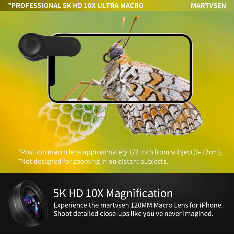 MARTVSEN High Definition Makroobjektiv 10-20X für Smartphones und iPhone sowie Samsung in Schwarz für Nahaufnahmen von Blumen und Insekten - Bild 2