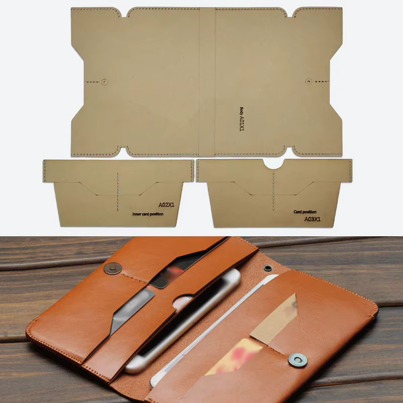 YOMDID DIY-Vorlage Set aus Kraftpapier für handgefertigte Lederwaren, 3 Stück, braun, zur Herstellung von langen Geldbörsen und Handytaschen - Bild 2