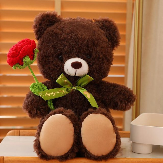 Niedliche Cartoon Teddybär Plüschtier, mit Sonnenblume, braun, ab 14 Jahren - Bild 1