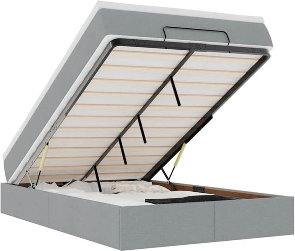 vidaxl Ottoman Polsterbett mit Matratze in Grau und Weiß aus Stoff und Metall, B/T/H: 120 x 200 x 23,5 cm - Bild 1