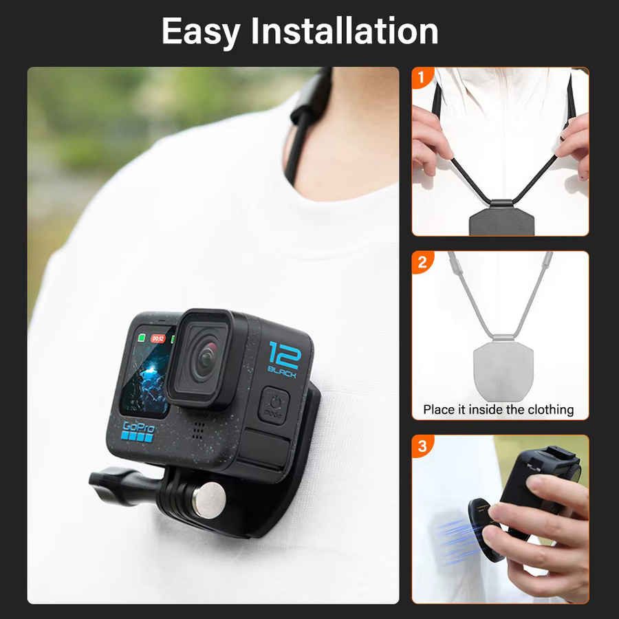 Nephy Go 3S Magnetische Halsband Halterung mit Lanyard Adapter für DJI Osmo 360, Action 5 Pro, GoPro, Tasche 3 und Insta360 X5, Schwarz - Bild 3