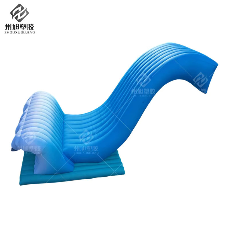 Blaue aufblasbare Wasserfall-Rutsche, Wellendesign, Outdoor-Wasserpark-Attraktion - Bild 3