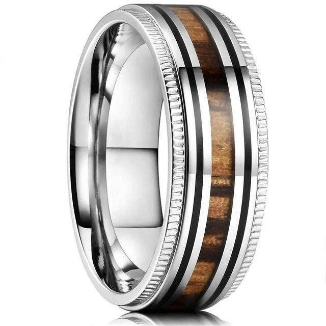 YIRAN Ring Edelstahl, Kupferfarbe, Koa Holz, Unisex - Bild 1
