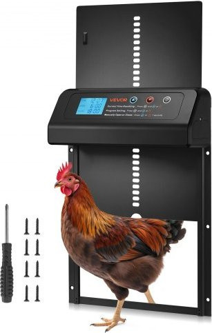 VEVOR Automatische Hühnerklappe mit Timer und Einklemmschutz aus Aluminiumlegierung, Schwarz, B/H/T: 35 x 25 x 7,3 cm - Bild 1