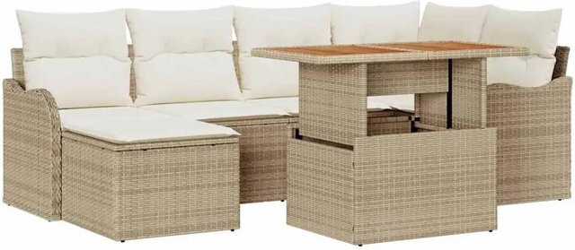 vidaXL Garten-Sofa-Set 7-teilig in Beige mit Kissen, L-Form Lounge-Set für Terrasse und Garten mit Polstermöbeln, Couchtisch und Ottoman aus Metall und Stoff - Bild 1