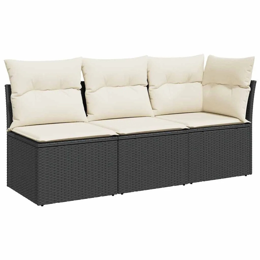 vidaXL Gartensofa 3-Sitzer aus Polyrattan mit Kissen in Schwarz - Bild 3