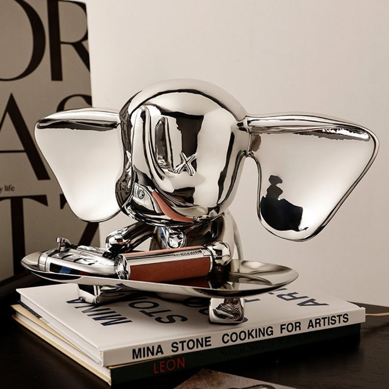 Dekorative Elefanten-Skulptur aus Kunstharz und Metall in Rot und Silber als modernes Wohnzimmer-Ornament - Bild 1