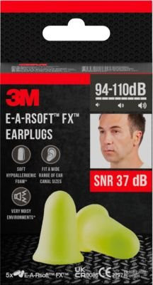 3M E-A-Rsoft FX Gehörschutzstöpsel aus gelbem PU-Schaumstoff, Einweg, SNR 37 dB, 5 Paar - Bild 1