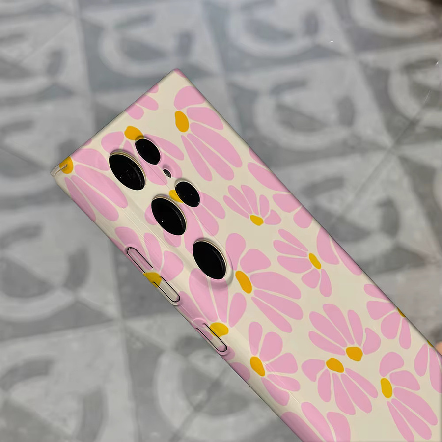 Stoßfeste Doppelschicht Handyhülle mit Gänseblümchen-Design für Samsung Galaxy S25 Ultra, S24 und S23 Ultra Plus in Pastellrosa - Bild 4