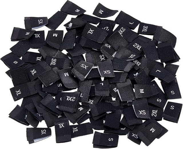 350 Stück Kleidungsgrößenetiketten aus Polyester in Schwarz mit 7 Größen XS bis 3XL zum Annähen - Bild 1