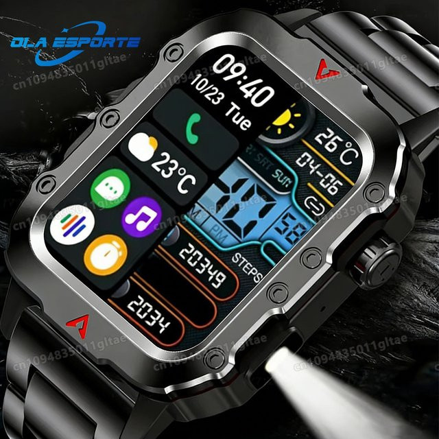 Ola Esporte Smartwatch mit Bluetooth-Gesprächsfunktion und LED-Taschenlampe, IP68 & 5ATM wasserdicht, Schwarz - Bild 1