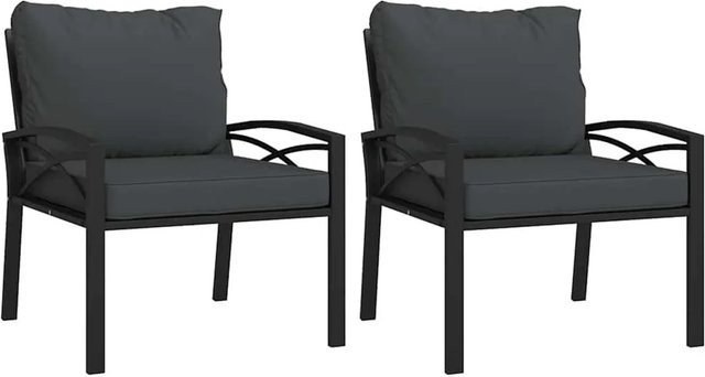 Furnicato Gartenstühle Set aus Stahl mit grauen Kissen, 2er Set, Schwarz, B/T/H: 68 x 76 x 79 cm - Bild 1
