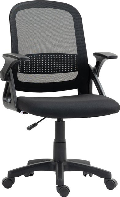 HOMCOM Ergonomischer Bürostuhl mit aufklappbaren Armlehnen und Lendenwirbelstütze, Höhenverstellbarer Drehstuhl mit Wippfunktion und Netzbespannung, Schwarz - Bild 1