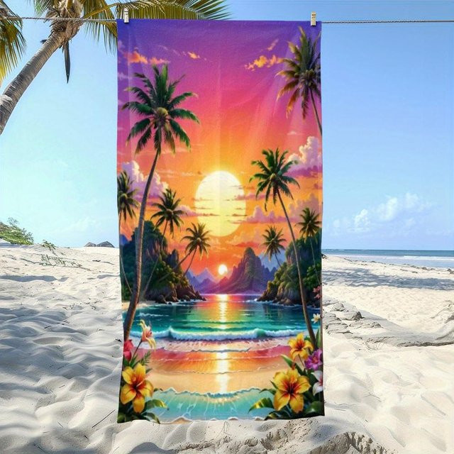 Dalangpa Strandhandtuch mit tropischem Palmen- und Blumenmuster in Multicolour, schnelltrocknend und weich, B: 89 cm, H: 183 cm - Bild 1