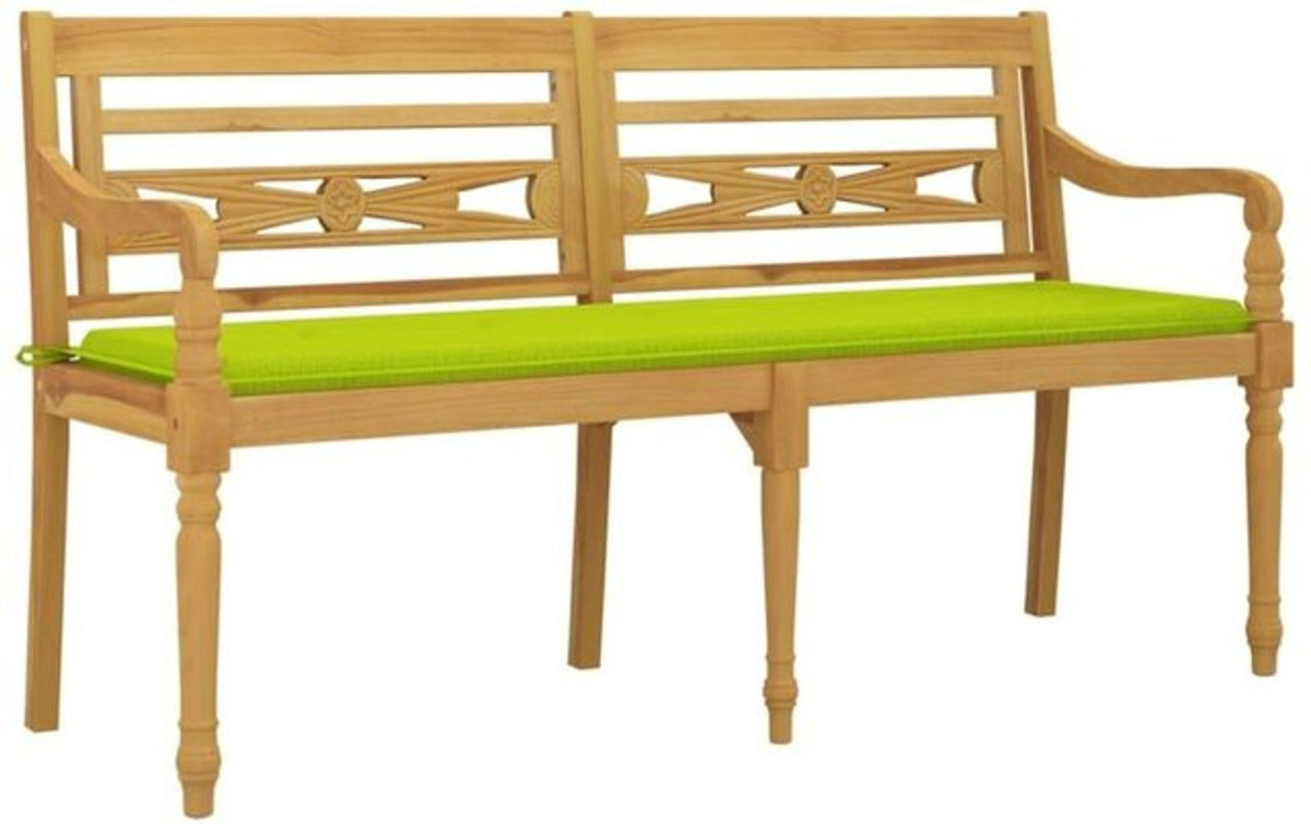 Vidaxl Batavia Gartenbank aus Massivholz Teak mit grünem Stoffkissen im Landhausstil, Breite: 150 cm - Bild 1