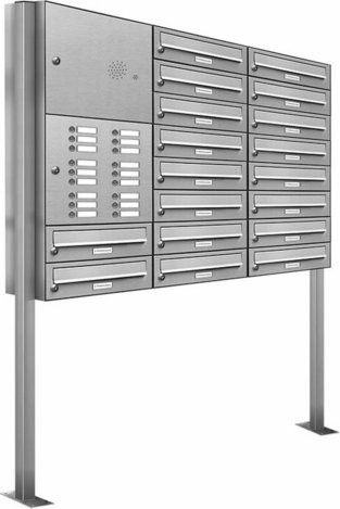 AL Briefkasten-System für 18 Parteien, freistehend, silberfarben, B/H/T: 122,9 x 170 x 27,5 cm - Bild 1