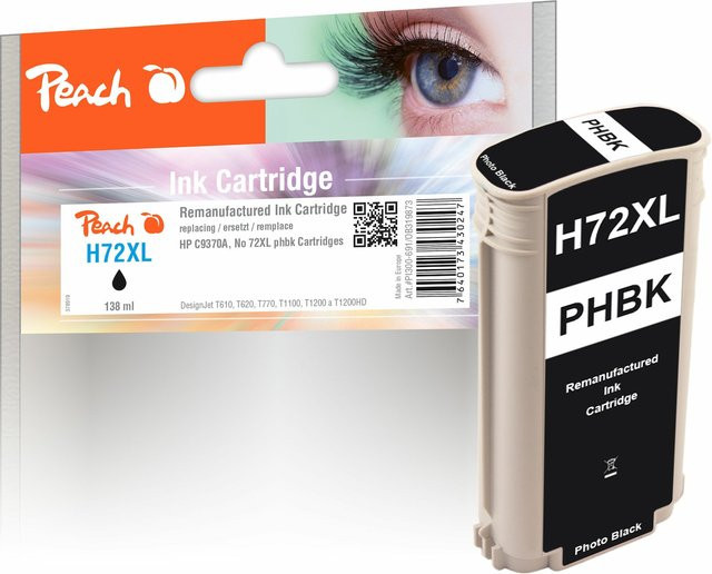 Peach HP 72 XLPBK Druckerpatrone XL Schwarz (wiederaufbereitet) ersetzt HP No. 72XL PBK C9370A für HP DesignJet T 1100 24 Inch und HP DesignJet T 1100 44 Inch - Bild 1