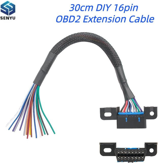 JFIND OBD2 Verlängerungskabel 16-Pin J1962 Stecker auf Buchse, Mehrfarbig, Länge: 30 cm - Bild 1