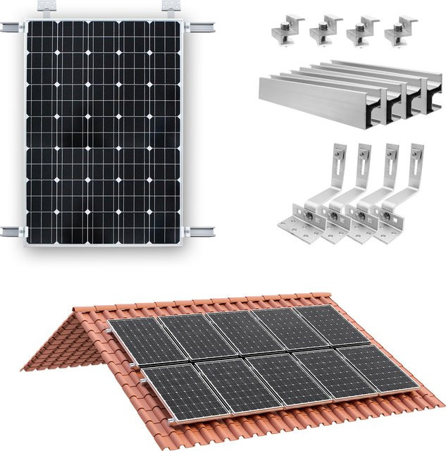 CP-SETUNO 4-teiliges Solarhalterungs-Set für Ziegeldächer aus Aluminium in Silber - Bild 1