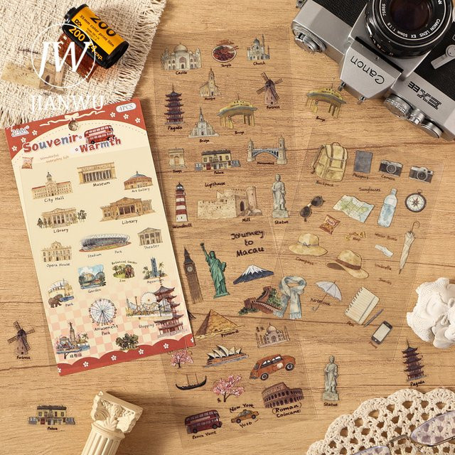 JIANWU PET-Aufkleber mit Vintage-Landschaftsmotiven für kreatives DIY-Journaling und Collagen, Mehrfarbig - Bild 1