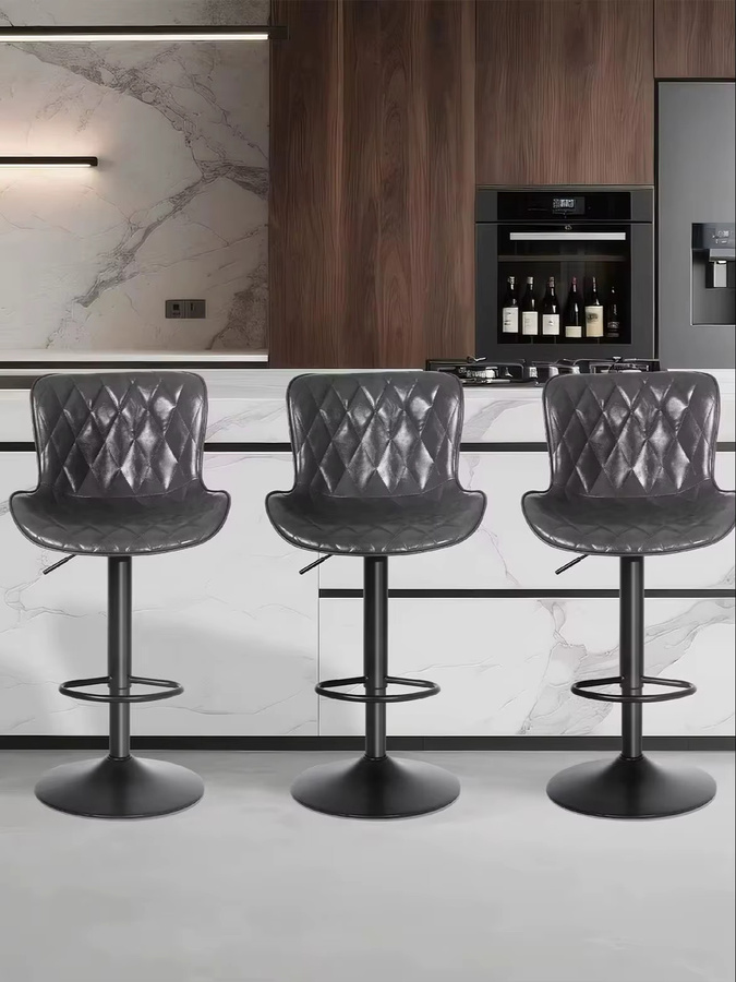Ralex Set mit 3 modernen Barhockern aus Kunstleder und Metall in Dunkelgrau, drehbare Stühle für Küche, Esszimmer und Wohnzimmer - Bild 8