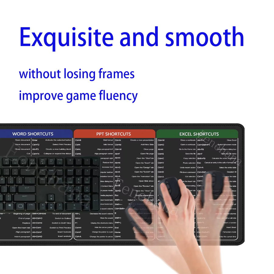 Eenehana Büro-Shortcuts Mauspad in Multicolour, großes Tastatur-Mauspad mit HD-Druck und genähten Kanten für Excel, Word und PowerPoint - Bild 3