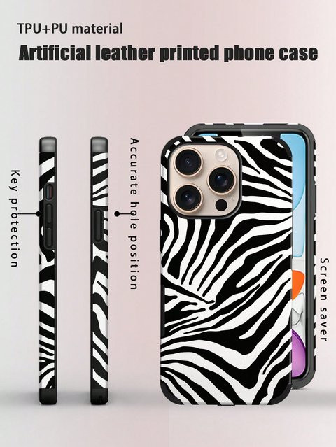 Apple Handyhülle aus Leder mit Zebramuster und Tiermotiven in Braun für iPhone 18/17/16/15/14/13/12 - Bild 1
