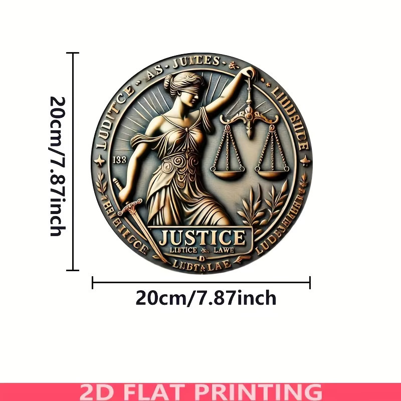 CIFBUY Vintage Lady Justice Metall-Wandschild, runde goldene Plakette mit Gravur, Durchmesser: 20,32 cm - Bild 2