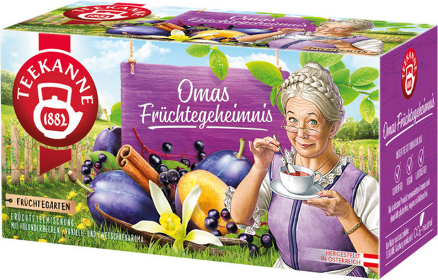 Teekanne Früchtegarten Omas Früchtegeheimnis, Früchtetee, Teebeutel, 20 Stück, 60 g - Bild 1