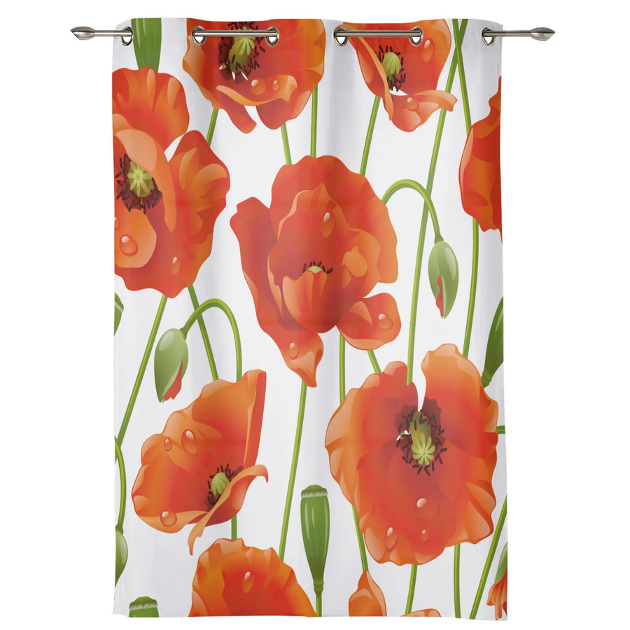 Moderne Mohnblumen Vorhänge von Household supplies MH, halbtransparentes Design in Multicolour, Breite: 135 cm, Höhe: 60 cm - Bild 1